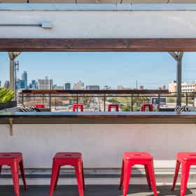 Find your perfect fit at 7East red stools in front of a window